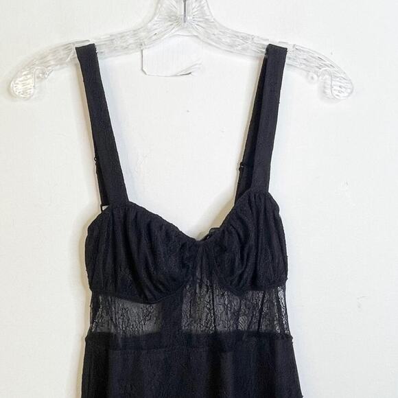 NWT DANIELLE BERNSTEIN Black Lace Sheer Panel Overlay Midi Dress Sz. XS - Picture 5 of 6